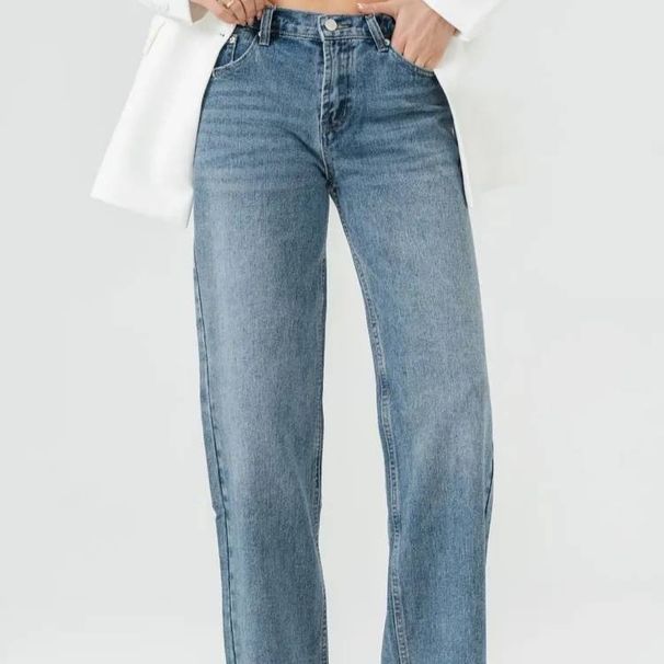 Women's High-Waisted Wide-Leg Jeans – Stretchy Cotton Denim, Long Length, Retro Blue, Office & Casual Wear (Relaxed Fit, Comfortable & Stylish)_mkmklike.com