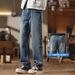 Unisex Retro Washed Light Blue Jeans Loose Straight Leg Casual Trousers Trendy Spring Autumn_mkmklike.com