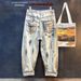 High End Men's Streetwear Jeans Japanese Brand Loose Fitting Straight Leg Graffiti Splatter Paint Distressed Look_mkmklike.com