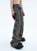 Retro-style Side-pleated Washed Distressed Jeans For Men, Loose Fit, High-waisted, Wide-leg, Floor-length Trousers_mkmklike.com