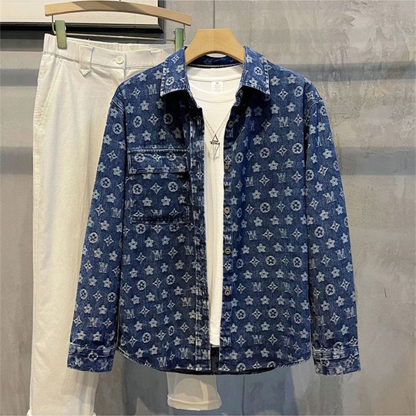 Men's Summer Fashion Loose Fit Gradient Rainbow Floral Denim Short Sleeve Shirt Trendy Casual Style For Men_mkmklike.com