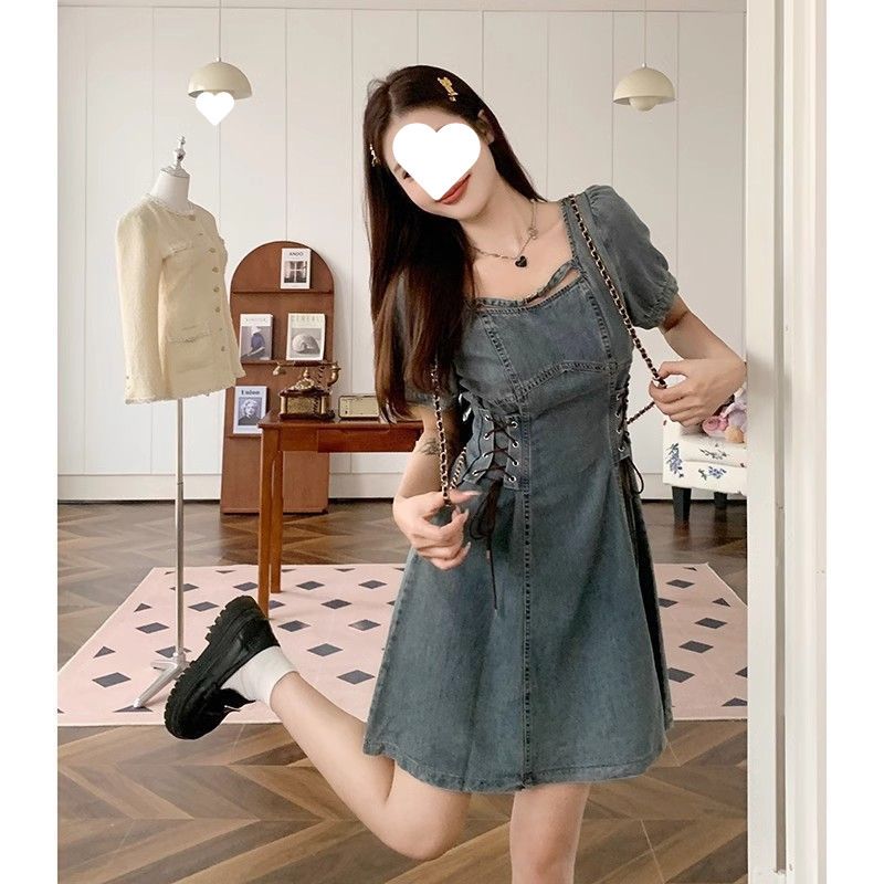 3966 People's Reviews French Style Denim Dress For Women In The Spring Summer Of 2025 New Style, Niche Waist_mkmklike.com