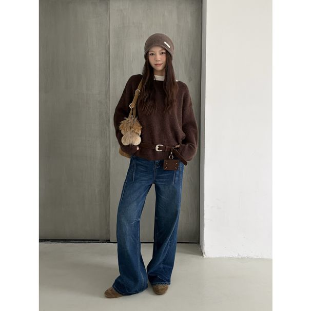 ICC Vintage Wash Pattern Flocked Slimming Straight-Leg Jeans For Women, Winter Style, Guangzhou Thirteen Lines 10580_mkmklike.com