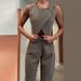 Women's Clothing solid color round neck button top temperament straight pants suit_mkmklike.com