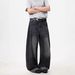 Distressed Black Washed Denim Wide-Leg Pants With Raw Hem - Trendy High Waist Casual Jeans For Men & Women_mkmklike.com