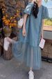 ELLE ELLE Minimalist Style Mesh Patchwork Women's Fashionable Denim Super Popular And Beautiful Long Dress_mkmklike.com