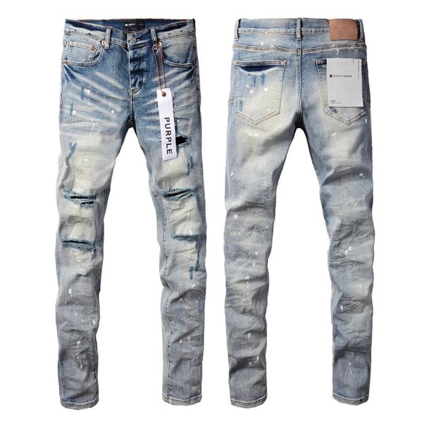Men Women Y2K Stacked Flared Jeans, Light Blue Snow Wash With Multiple Frayed Rips & White Splatter Accents, Cool & Breathable For Summer_mkmklike.com