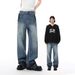 Men's Washed Blue Wide Leg Jeans – Retro American Street Style With Hand-Painted Details (S-XL)_mkmklike.com