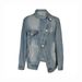 Unisex Distressed Denim Jacket – Oversized Cropped Fit With Asymmetrical Wash & Stand Collar (S-XL, Streetwear Style)_mkmklike.com