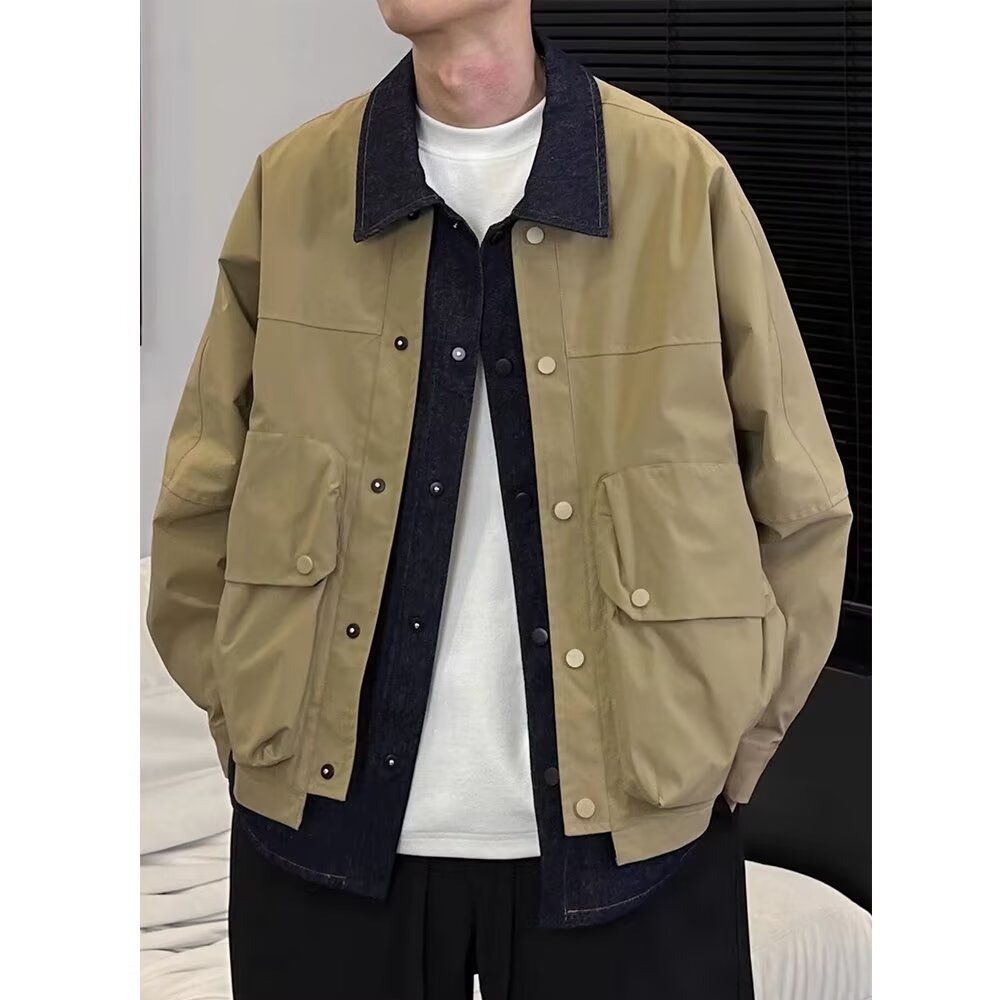 New Spring 2025 Patchwork Design Denim With Loose Fit, Trendy And Cool Korean Style Jacket For Men_mkmklike.com