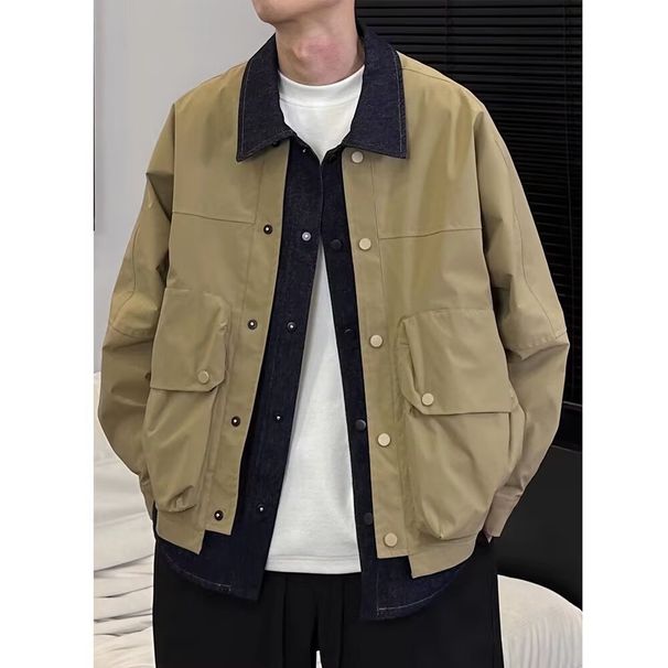 New Spring 2025 Patchwork Design Denim With Loose Fit, Trendy And Cool Korean Style Jacket For Men_mkmklike.com