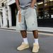 Men's Retro Washed Denim Shorts Casual Loose Fit Hip Hop Trendy Streetwear European American Style Five-Point Pants_mkmklike.com