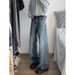 Retro Washed High Street Blue Jeans Loose Fit Straight Leg Wide Leg Pants for Men Youthful Slightly Flared Vibe Style Distressed_mkmklike.com