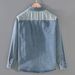Denim Contrasting Striped Shirt For Men, Casual Loose Fitting Patchwork Fashionable Long Sleeved Shirt_mkmklike.com