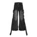 Big Flare Cargo Pants Men's Trendy Vibe Style Lace-up Multi-pocket Reverse Wear Design Niche Denim Trousers_mkmklike.com