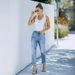 Stretch Denim Straight Leg Jeans For Women - Comfortable High Elasticity Slim Fit Pants With 3D Patterns, Classic Light Blue & Dark Blue Options_mkmklike.com
