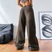 TK184 Women's Washed Fringe Low Waisted Slim Fit Straight Wide Leg Jeans Coffee Brown Floor Length Pants_mkmklike.com