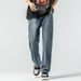 Jeans Men's Straight Straight Pants Washed Retro Trousers Middle Waist, Embroidery, Double Craft_mkmklike.com