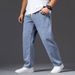 Wholesale Of Plus Size Men's Clothing, Elastic Waistband Drawstring Wide Leg Jeans, Men's All Season Versatile Straight Leg Big Dad Pants_mkmklike.com