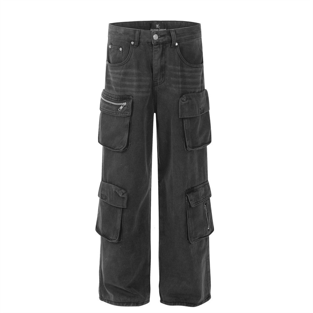 Multi-Pocket Deconstructed Patchwork Cargo Jeans For Men Street Style Trendy Brand Design Wide-Leg Long Casual_mkmklike.com