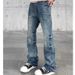 American Style Washed Vintage Cleanfit Jeans For Men Straight Leg Slightly Flared High Street Vibe Slim Fit Long Pants_mkmklike.com