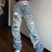Men's High Street Hip Hop Washed Denim Jeans Cross Border Style Ripped Knees Casual Loose Straight Leg Trousers_mkmklike.com