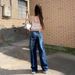 In-stock Vintage Blue Embroidered Straight-leg Jeans Women, High-waisted, Spring, Floor-length, Loose Wide-leg Pants,_mkmklike.com