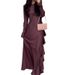 Women's Clothing solid color round neck ruffled long temperament dress_mkmklike.com