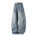 Split Structure Old Washed Jeans Men's Autumn New Retro Profile Scimitar Pants Loose Trendy Brand Long Pants_mkmklike.com