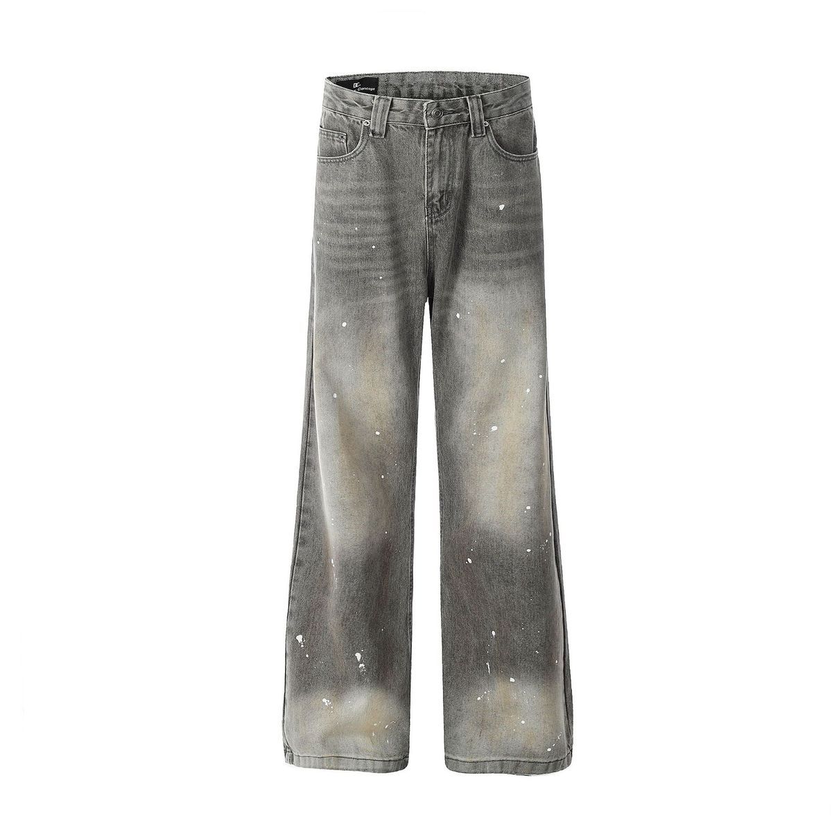 Men's Clothing Retro 2025 High Grade Washed Dirty Inkjet Design Loose Men's Flared Denim Trousers_mkmklike.com
