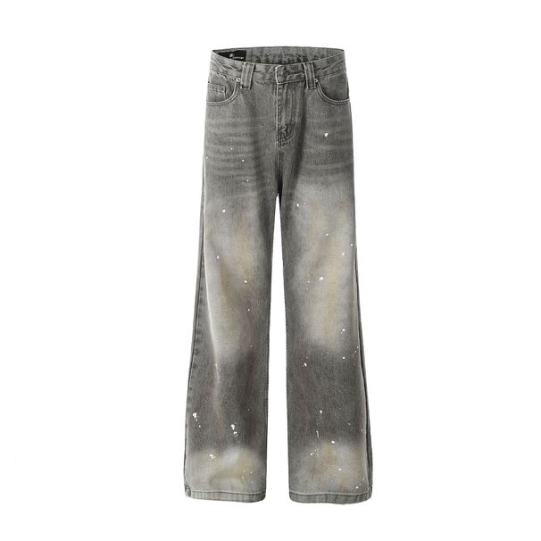 Men's Clothing Retro 2025 High Grade Washed Dirty Inkjet Design Loose Men's Flared Denim Trousers_mkmklike.com