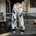 Men's American Style Cross Stitch Pink Patchwork Light Blue Washed Straight Leg Jeans - Slim Fit Casual Pants For Couples_mkmklike.com
