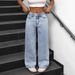 High Waist Straight Jeans For Women – Bow Embroidered Loose Fit Denim Pants (Azure, S-XL)_mkmklike.com