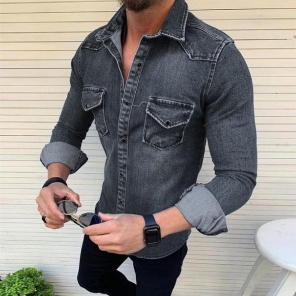 Wholesale foreign trade new men's clothing Korean style denim clothes washed men's slim casual long-sleeved denim shirt jacket for men_mkmklike.com