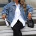 "Oversized Denim Jacket For Women - Street Style Cropped Coat, Distressed Cotton Blend With Button Front, Urban Chic Layering Piece_mkmklike.com