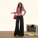 New Autumn And Winter Red Buttonhole Low-waist Loose A-line Washed Original Color Trendy Women's Denim Wide-leg Pants_mkmklike.com