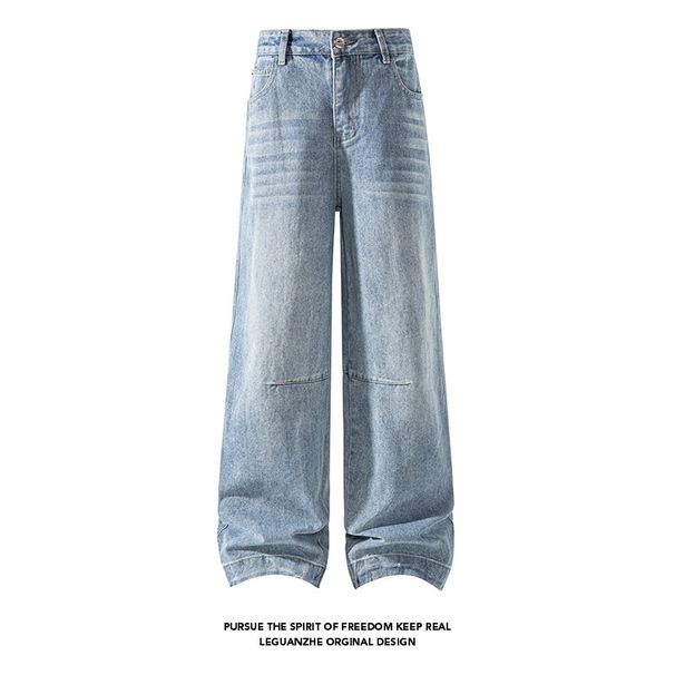 Men's American Deconstructed Denim | Curved Hem Straight-Leg Jeans | Oversized Washed Trousers | 90s Vintage Baggy Pants For Streetwear_mkmklike.com