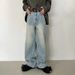 Niche Retro Washed Bamboo Stripe Wide Leg Light Color Jeans For Men Versatile Straight Leg Loose Fit_mkmklike.com