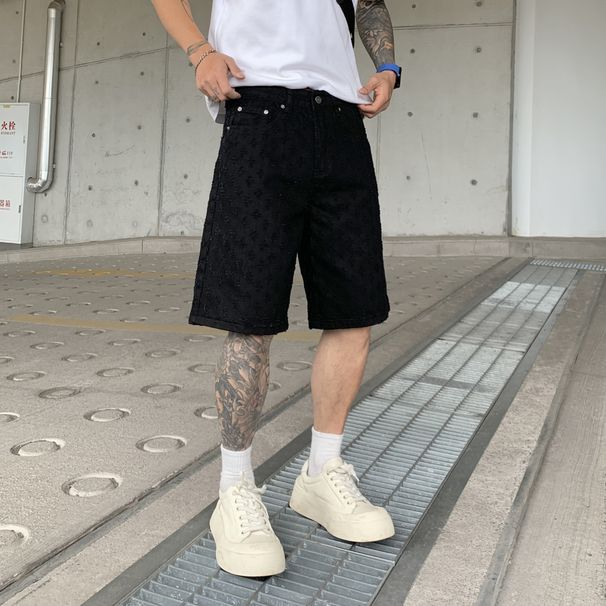 Men's Clothing Men Summer New Cross Jeans Loose Straight Casual Five Point Pants_mkmklike.com