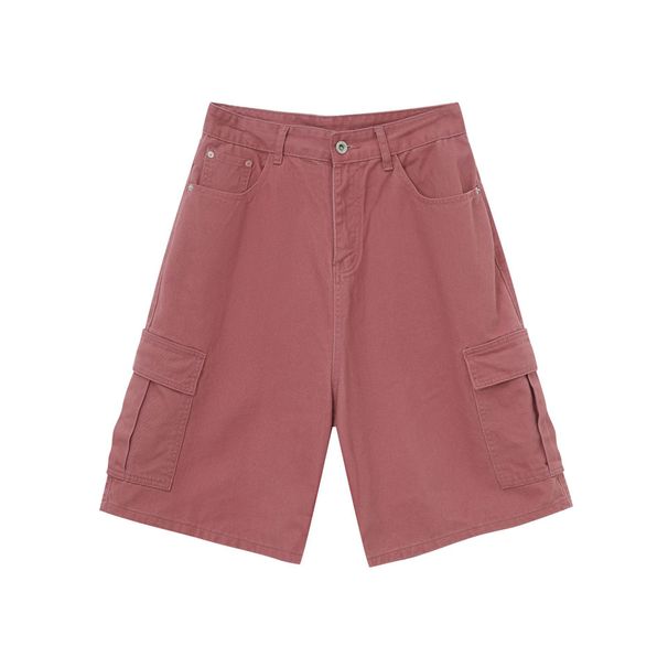 EF JEANS | 2024 Summer New American Street Simple Peach Powder Big Pocket Overalls Five-point Pants For Men And Women_mkmklike.com