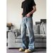 Slim-Fit Straight-Leg Jeans – Vintage Washed Blue Denim With Slight Flare (Unisex, High-Street Style, No-Stretch Cotton, S-3XL)_mkmklike.com