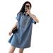 2-300 Pounds, Fat Mm Denim Blue Dress, Women's Summer Plus Size, Medium Long, Loose Short Sleeved T-Shirt Dress_mkmklike.com