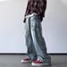 Nordmann American Retro Distressed Jeans For Men Loose Wide-Leg New High Street Hip-Hop Straight Casual Pants_mkmklike.com