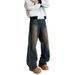 High Street Color Gradient Blue Jeans Men's And Women's Clothing New Style Slimming High Waist Niche Wide Leg Pants_mkmklike.com
