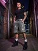 Men's Flame & Rhinestone Embroidered Denim Shorts – Customizable Streetwear (Dark Grey, S-XL) | Hip-Hop Fashion_mkmklike.com