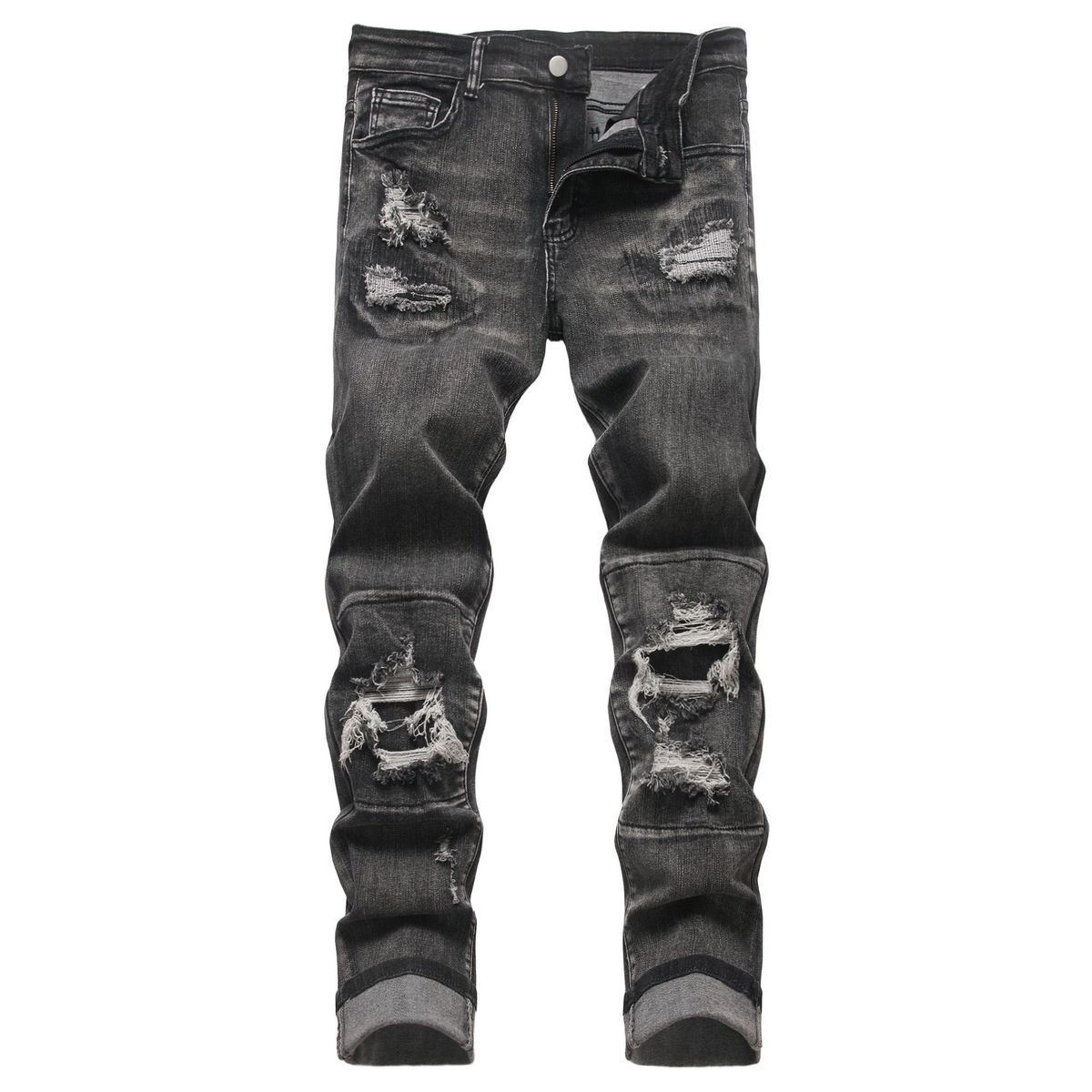 Men's Distressed Ripped Denim Jeans Baggy American Streetwear High Fashion Urban Style Clothing_mkmklike.com