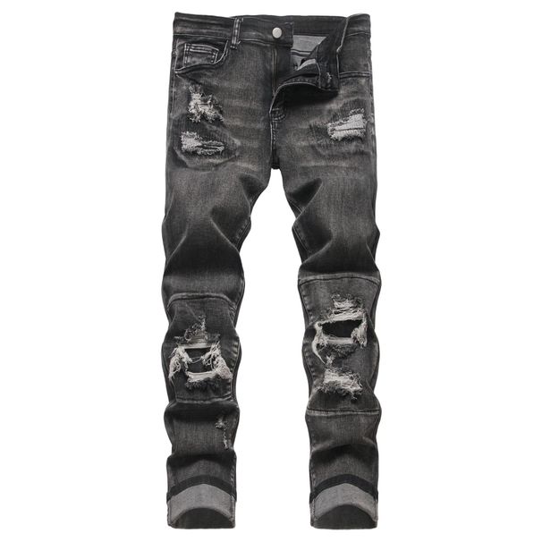 Men's Distressed Ripped Denim Jeans Baggy American Streetwear High Fashion Urban Style Clothing_mkmklike.com