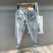 Men's Distressed Loose Fit Denim Jeans Straight Leg Nine-Part Harem Pants Spring 2024 Trendy Streetwear Casual_mkmklike.com