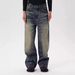 Men’s & Women’s Vintage Storm Snow Wash Jeans – Distressed Straight-Leg, Relaxed Fit, Artisan Whiskering_mkmklike.com