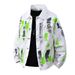 Men's Streetwear Graffiti Print Denim Jacket – Oversized Collar Design, Distressed Casual Coat_mkmklike.com
